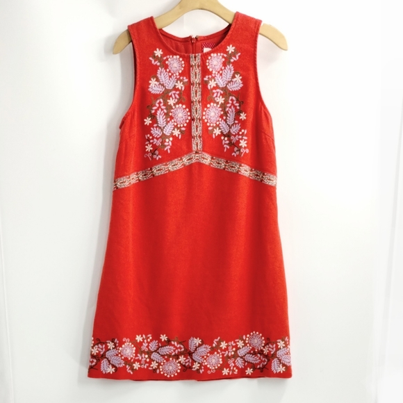 Anthropologie Aiko Red Embroidered Shift Dress - Picture 2 of 15